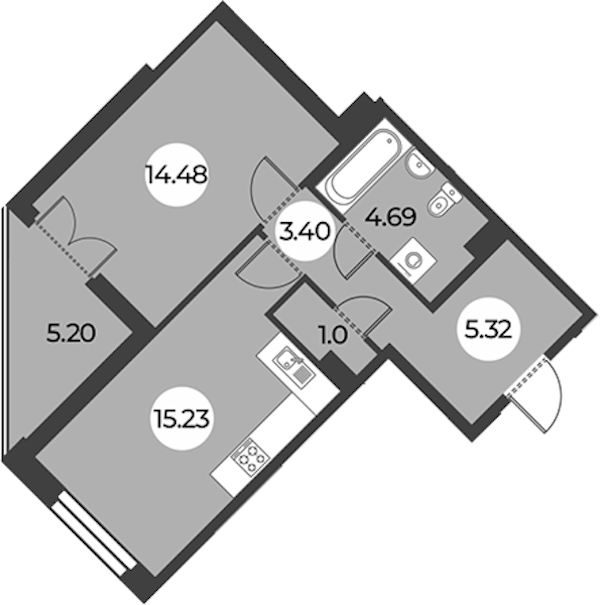 1-комнатная квартира 46.72 м², 3/24 эт., ЖК «Огни Залива»